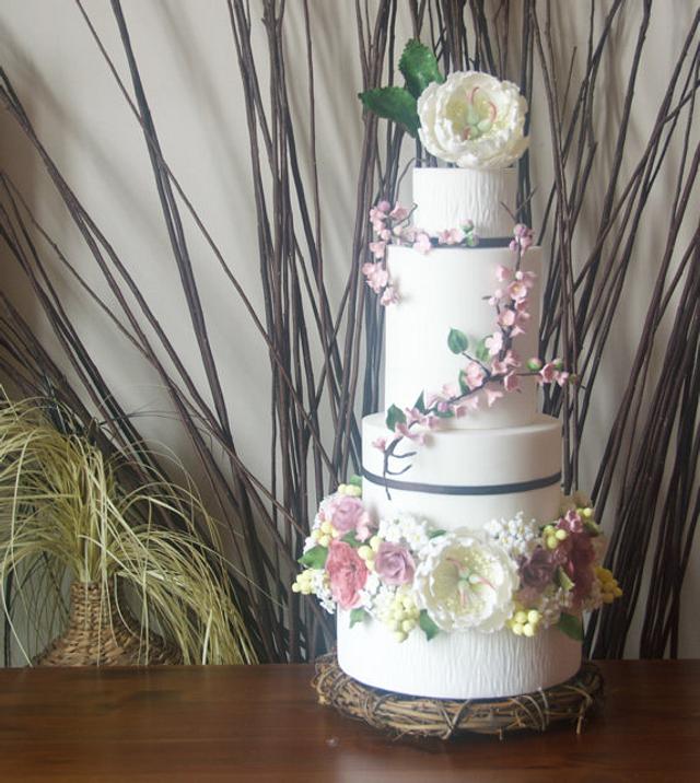 Twigs and Flowers Wedding Cake Decorated Cake by CakesDecor
