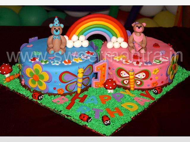 Flowers N Butterflies Cake For Twin Boy N Girls 1st Cakesdecor