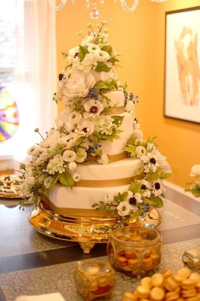 Spiraling Sugar Flower Wedding Cake