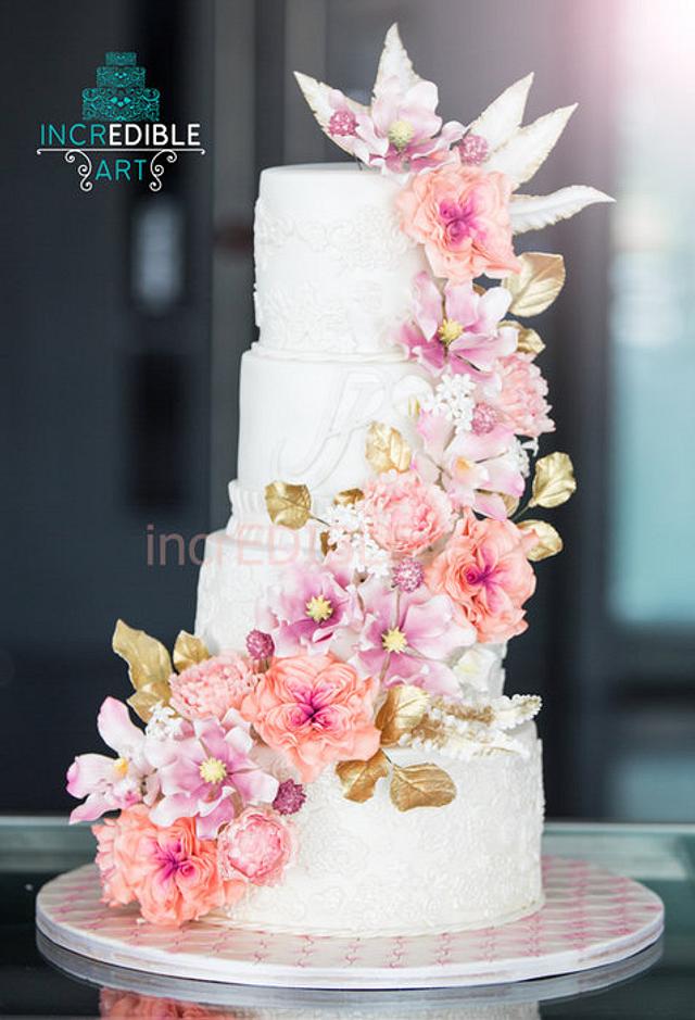 Edens' Blush- Pink and peach theme Wedding Cake - Cake by - CakesDecor