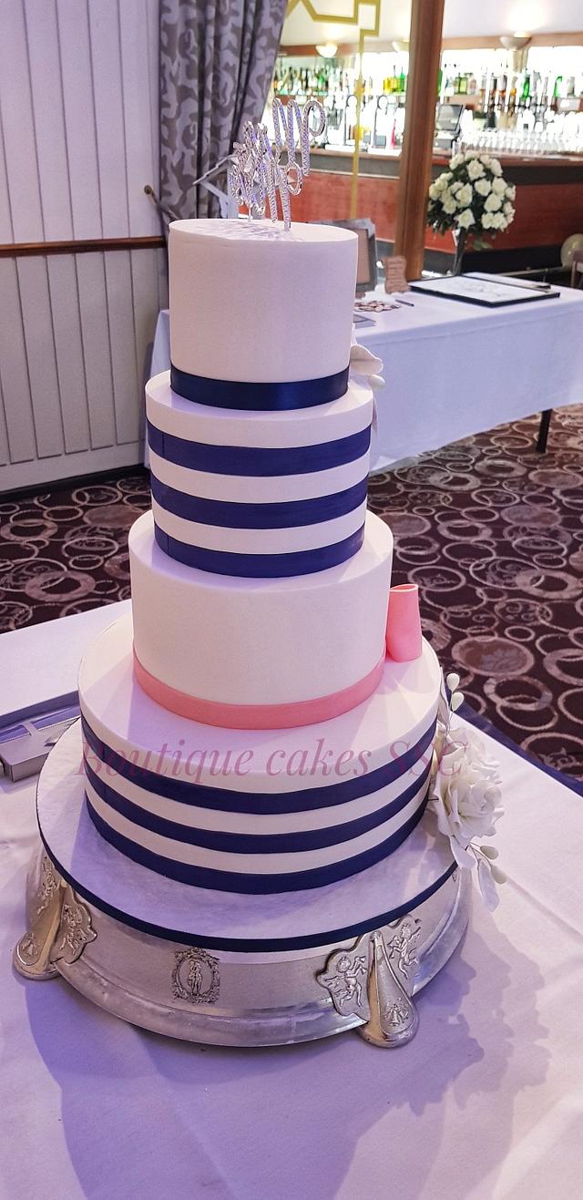 Navy blue and white stripes cake 