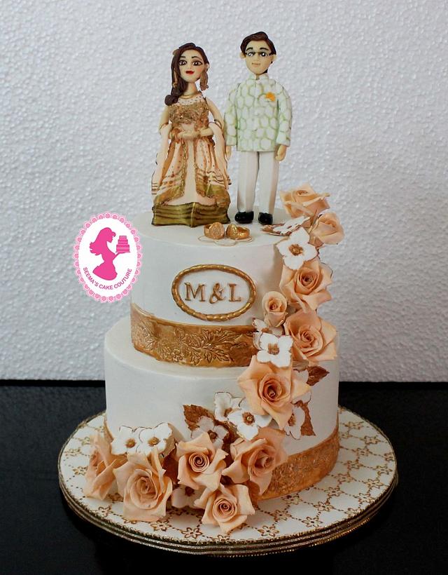 Peach & Gold Engagement Cake