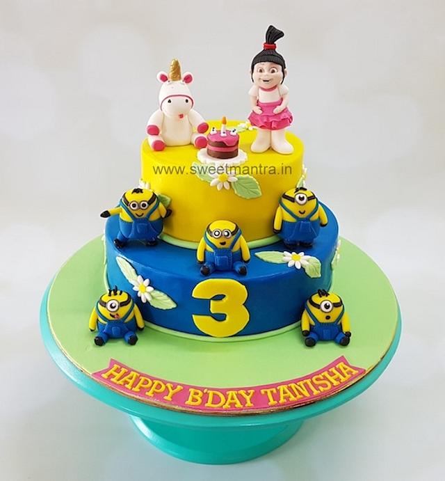 Despicable Me, Agnus with unicorn theme customized 2 tier - CakesDecor