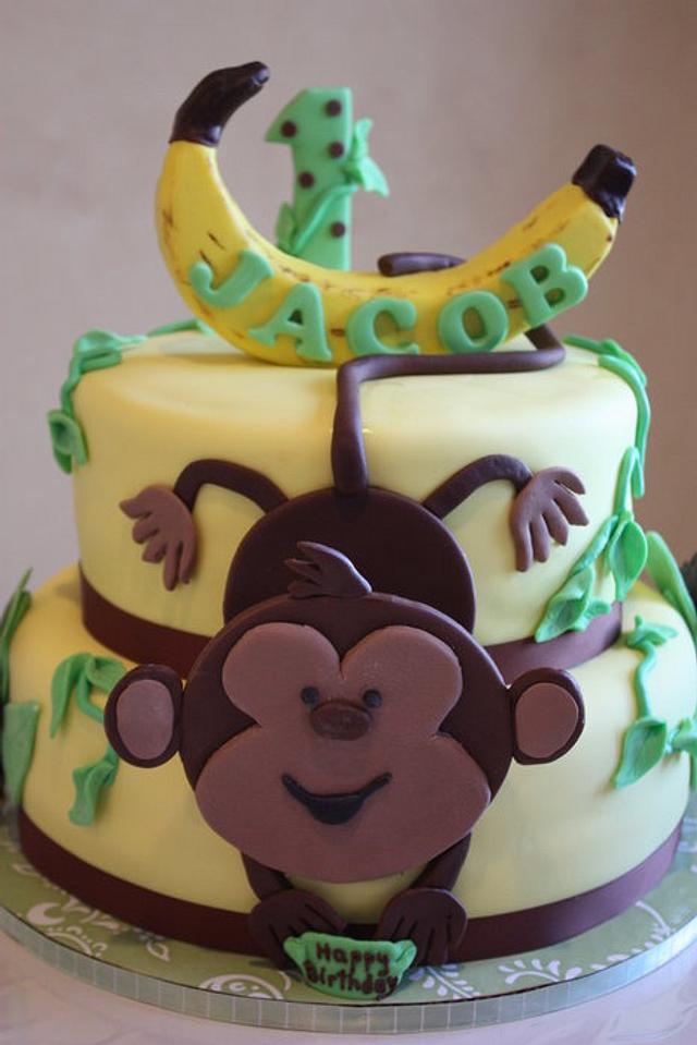 1st Birthday Monkey Cake - Decorated Cake by Pam and - CakesDecor