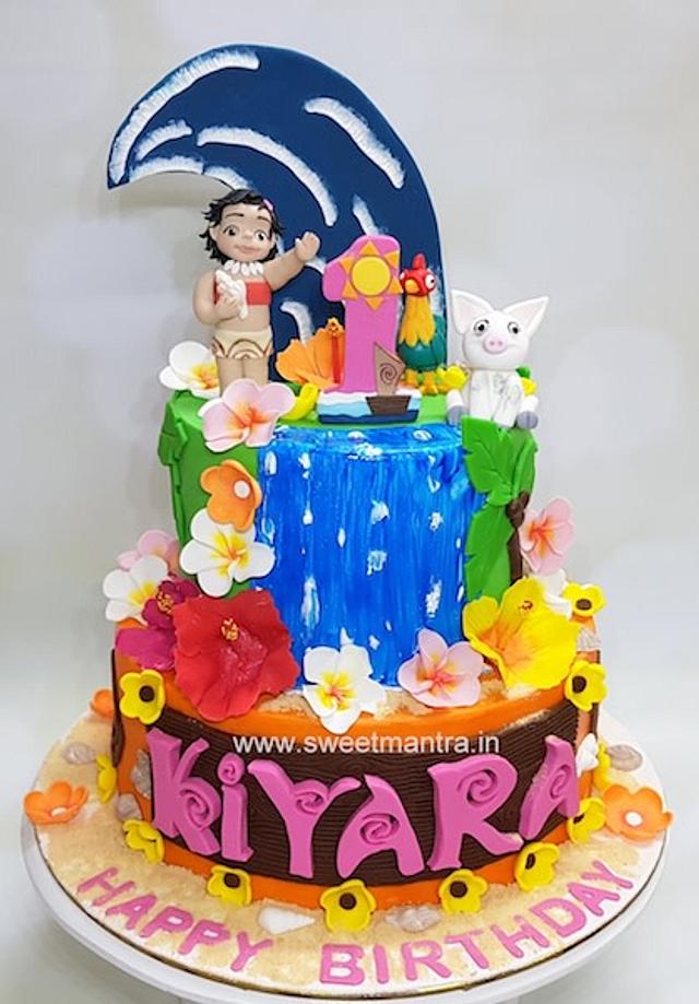 Moana Theme 2 Tier Customized Fondant Cake For Girls 1st Cakesdecor