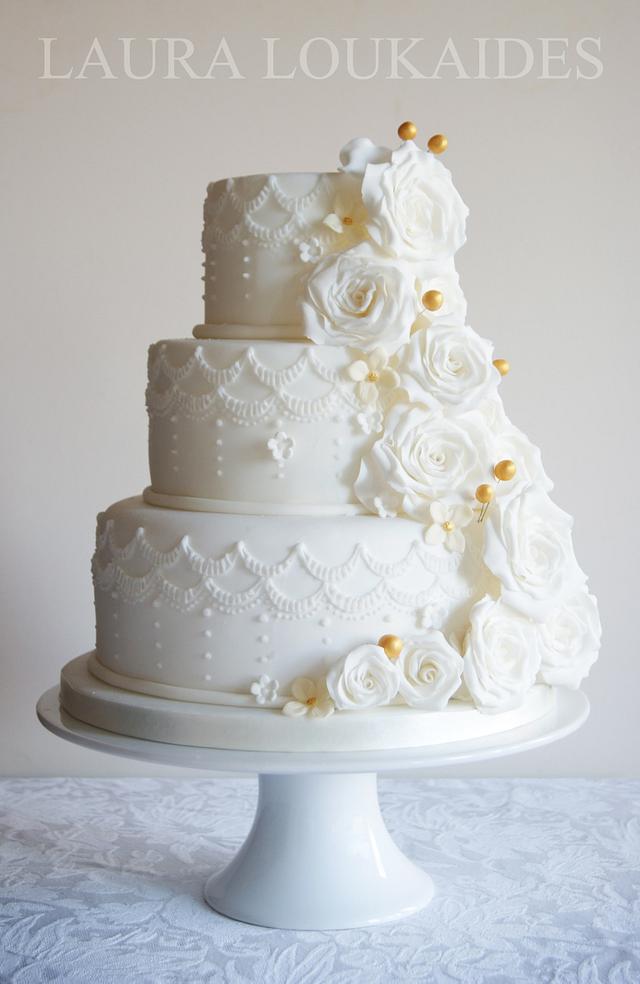 White And Gold Wedding Cake Decorated Cake By Laura Cakesdecor