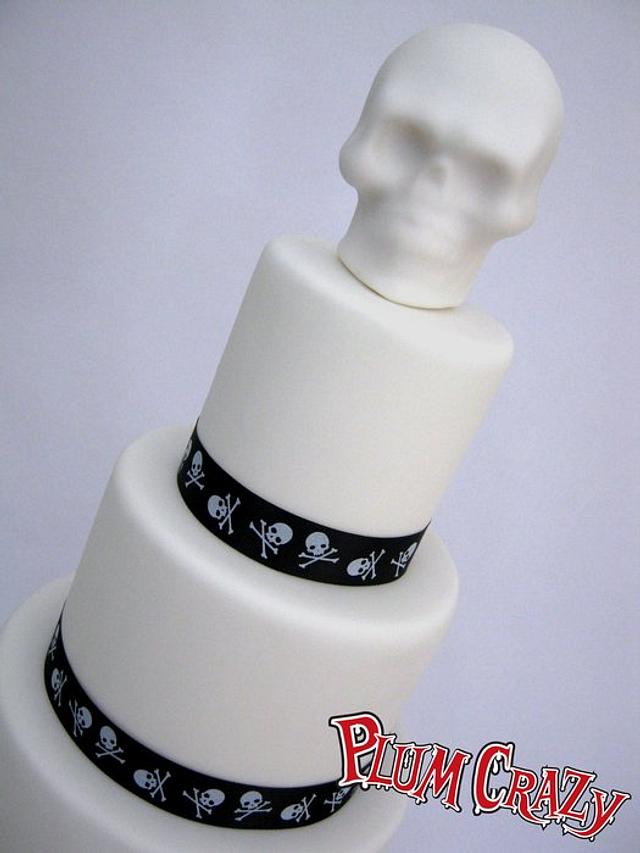 4 Tier Black & White Alternative Wedding Cake - Skulls