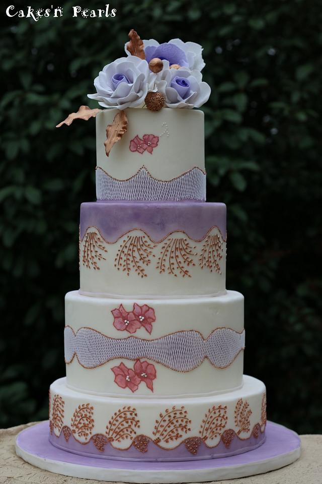 Purple Roses And Gold Accents - Decorated Cake by Monica - CakesDecor