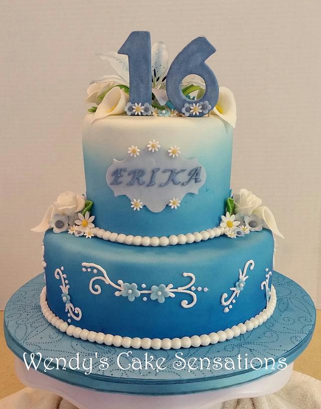 Blue Lily Flower 16th Birthday Cake Cake By Wendy S Cakesdecor