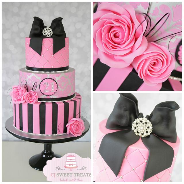 Hot Pink, Black and a bit of Bling!! Decorated Cake by CakesDecor