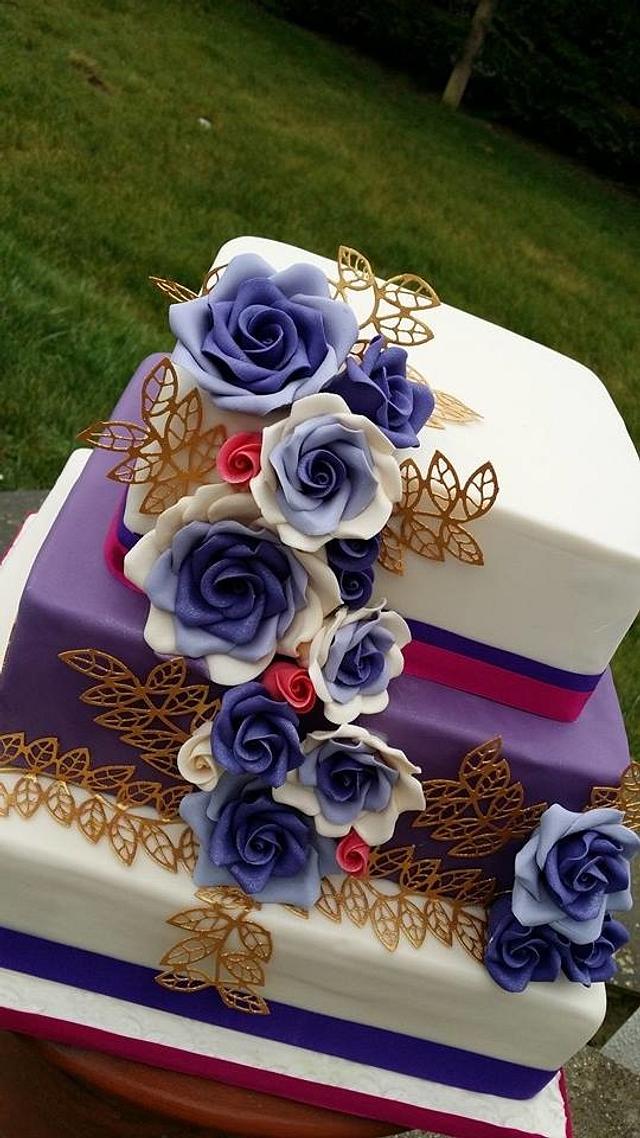 Purple and gold rose wedding - Decorated Cake by Cherub - CakesDecor