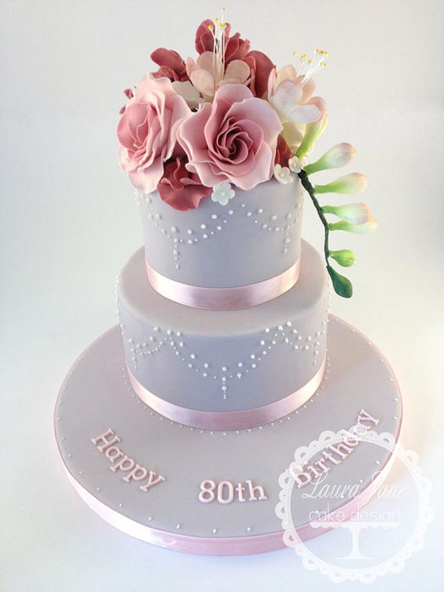 80th wired flower - Decorated Cake by Laura Davis - CakesDecor