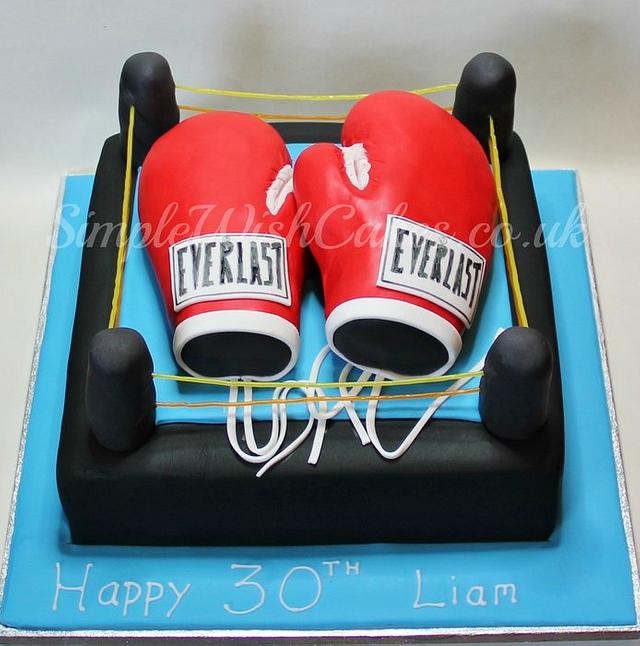 Boxing Ring with Gloves Square Birthday Cake with edible plaque