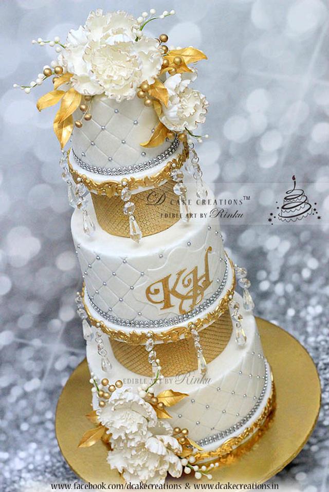 White Engagement Cake with Gold Glitter - Cake by D Cake - CakesDecor