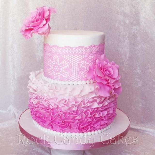 Pink ruffles and lace - Cake by Rock Candy Cakes - CakesDecor