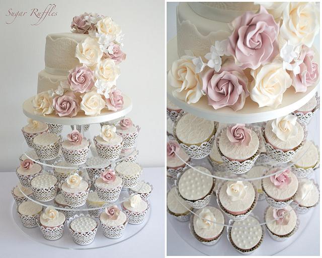 Vintage Roses & Lace Cupcake Tower - Decorated Cake by - CakesDecor