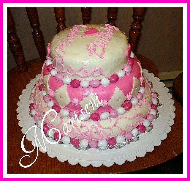 Pink & White MMF Birthday Cake