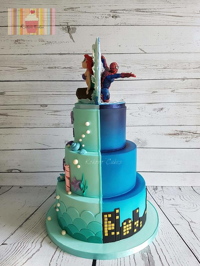 Half Spiderman Half The Little Mermaid Cake By Kokoro Cakesdecor