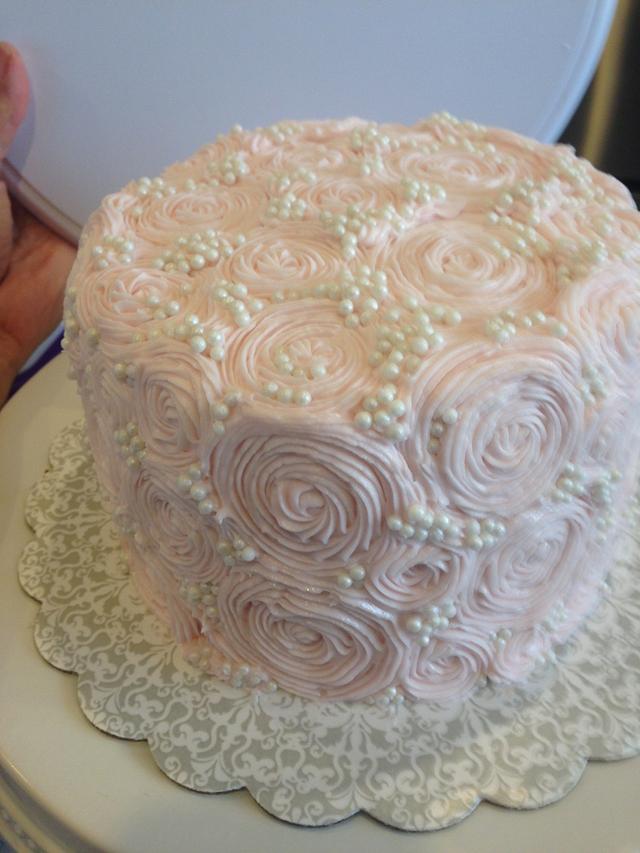 Blush Rosettes & Sugar Pearls Cake - Cake by Joliez - CakesDecor