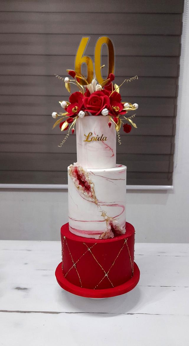 Red and gold geode birthday cake - Decorated Cake by beth - CakesDecor