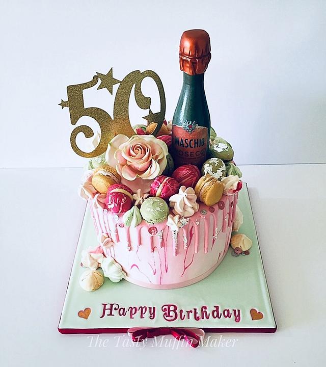 pink prosecco themed cake, topped up with pink strawberry filled hearts💕🍓  🌸custom cake made extra special for a lovely intimate hen… | Instagram