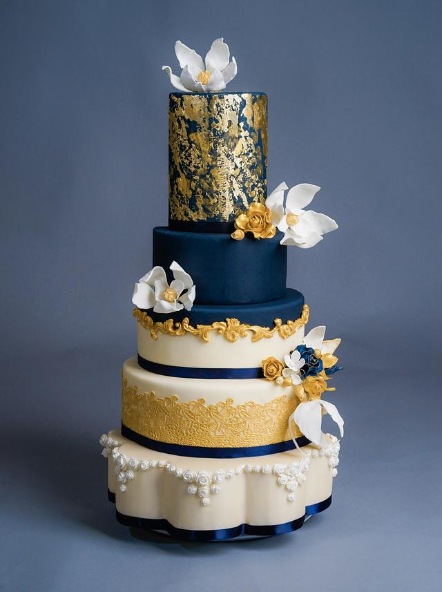 Navy and Gold Wedding Cake - Cake by BunnyBakes - CakesDecor