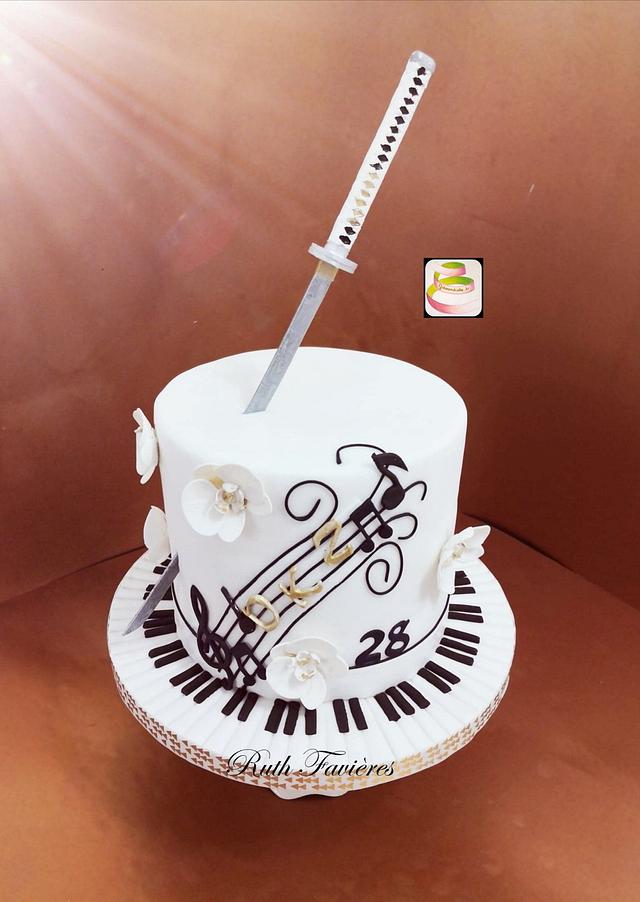 katana, orchid and piano - Decorated Cake by Ruth - - CakesDecor