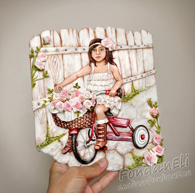 Girl with a bicycle (shabby-chic style)