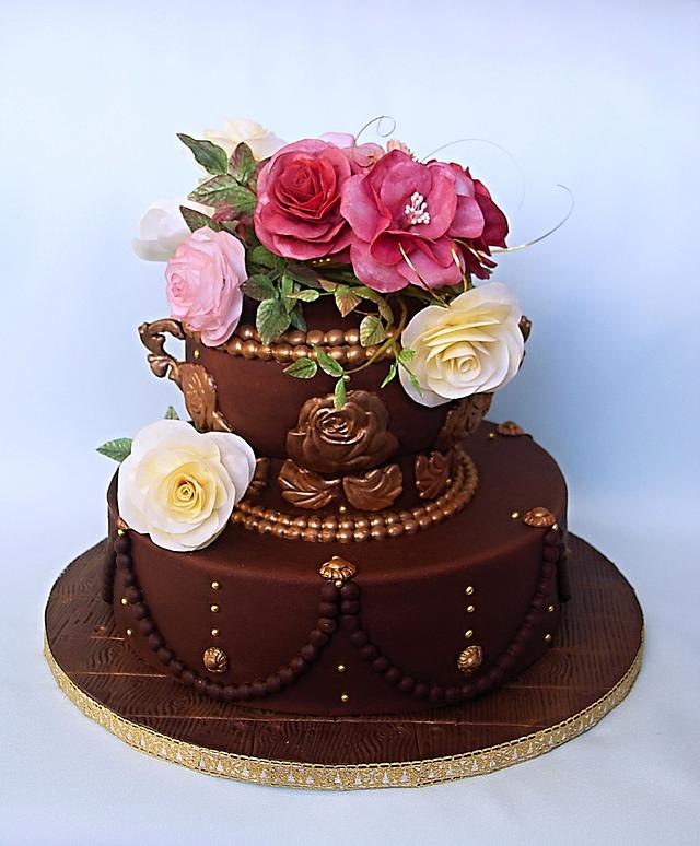 chocolate cake with flowers - Decorated Cake by Zuzana - CakesDecor