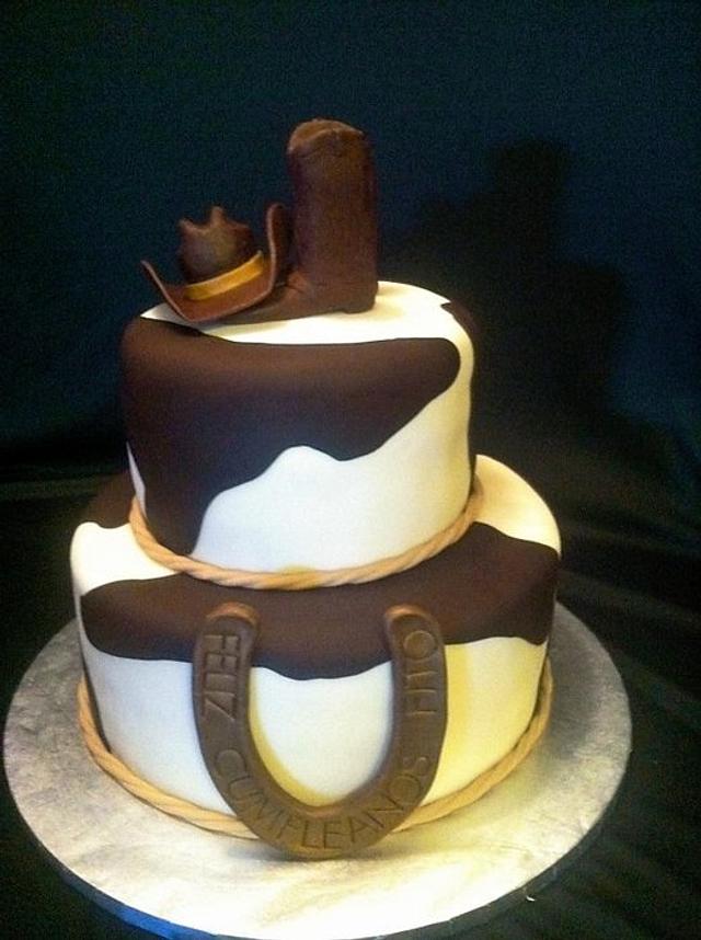 Cowhide and Cowboy - Decorated Cake by DanasCakeDesign - CakesDecor