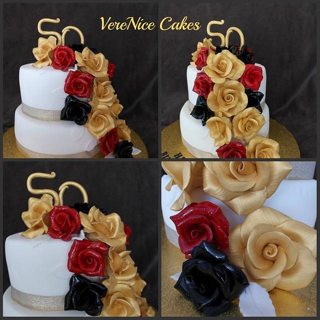 Red, Black And Gold Cake - Decorated Cake By - Cakesdecor