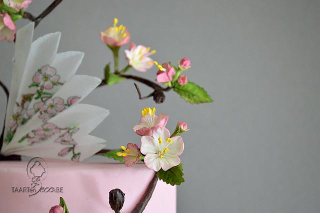 cake with blossom and fan
