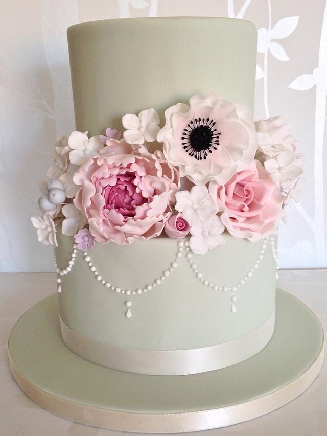 2 Tier Floral Wedding Cake - Cake by Sally Jane Cake - CakesDecor