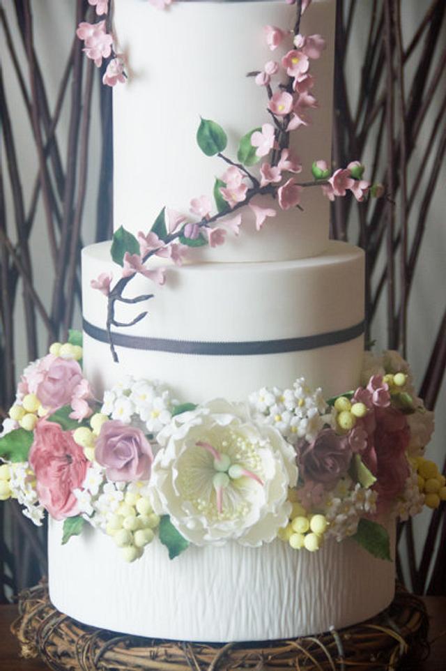 Twigs and Flowers Wedding Cake Cake by Bakedincakedout CakesDecor