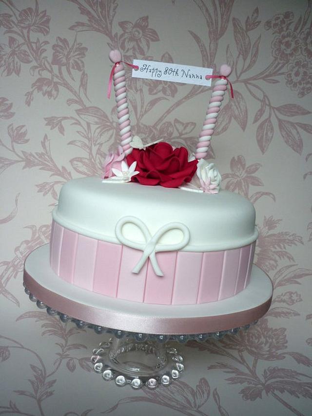 Pink, white & red 80th birthday cake