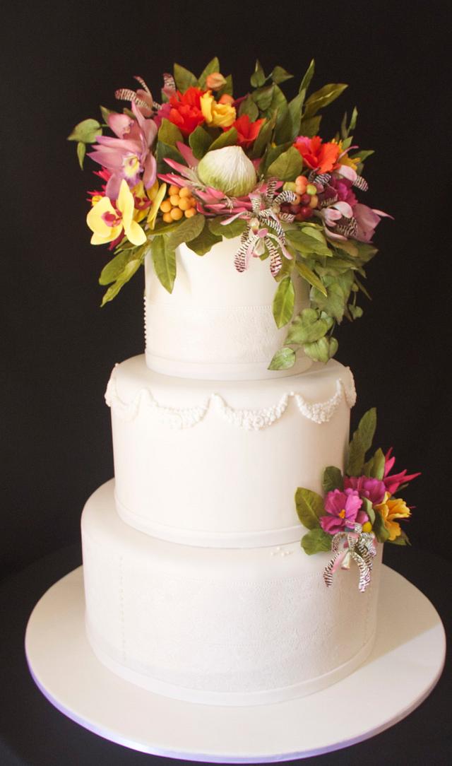 Wedding Cake and exotic sugar flowers - Cake by Carol ...