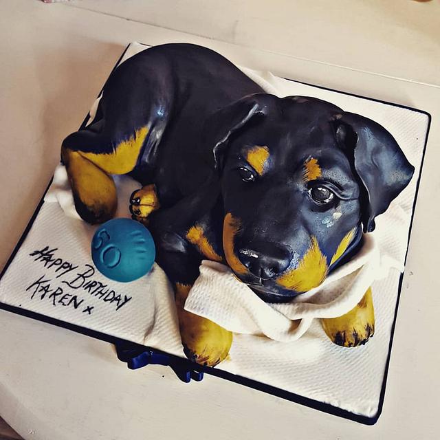 Rottweiler dog emerges from a giant cake Birthday card | eBay