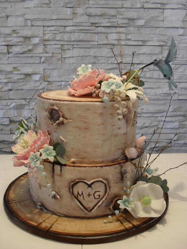 Liv For Cake Hummingbird Cake rustic birch wedding cake - Cake by timea - CakesDecor