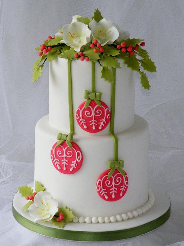 Red Baubles Christmas Cake