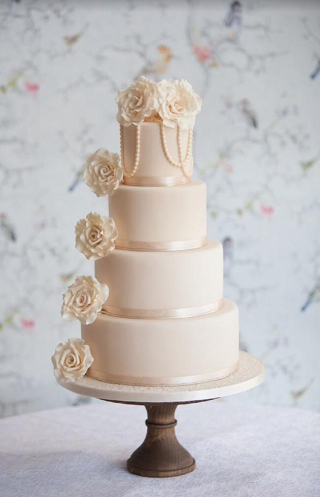 Vintage Ivory Roses and Pearls - Decorated Cake by Cakes - CakesDecor