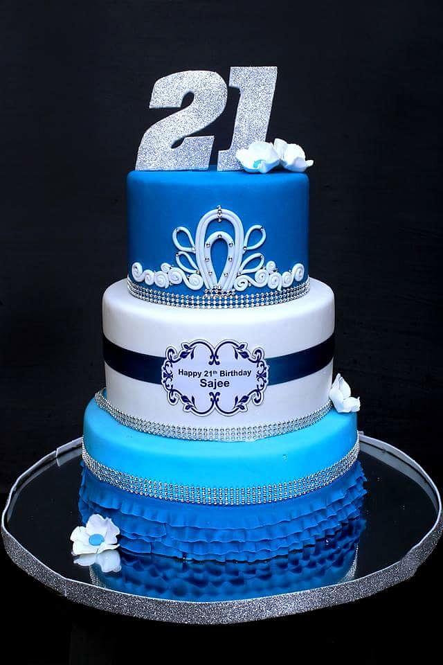 21st Birthday Blue Cake - Super Party Masks