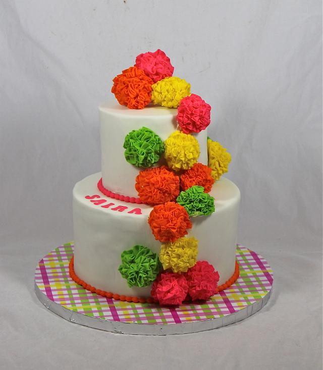 Pom Pom Flower Cake - Decorated Cake By Soods - CakesDecor