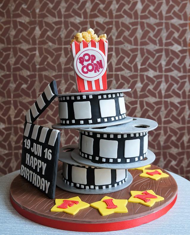 Katie Cakes - Personalise film reel 30th cake in gold, black and white with  clapper board and film reels | Facebook