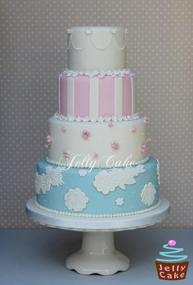 Lace and Hydrangeas Wedding Cake - Cake by JellyCake 