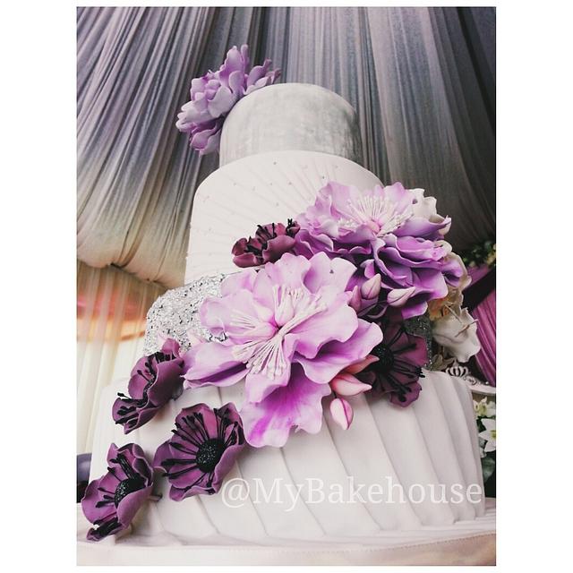Purple peonies and silver sequins