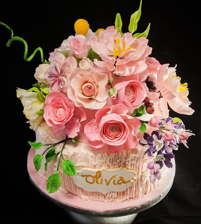 Sugar Flower Bouquet Cake Decorated Cake By Bunnybakes Cakesdecor 