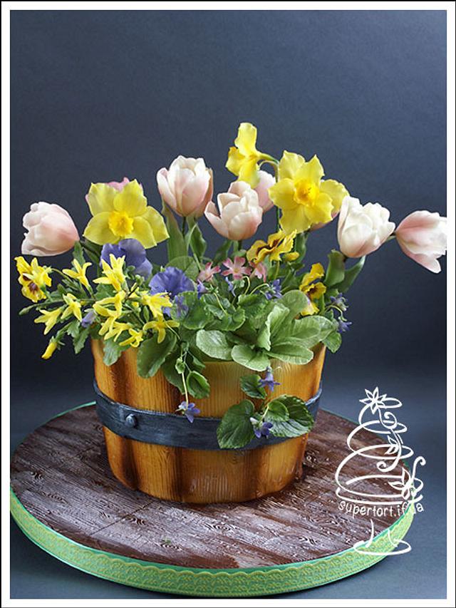 Bucket of spring flowers