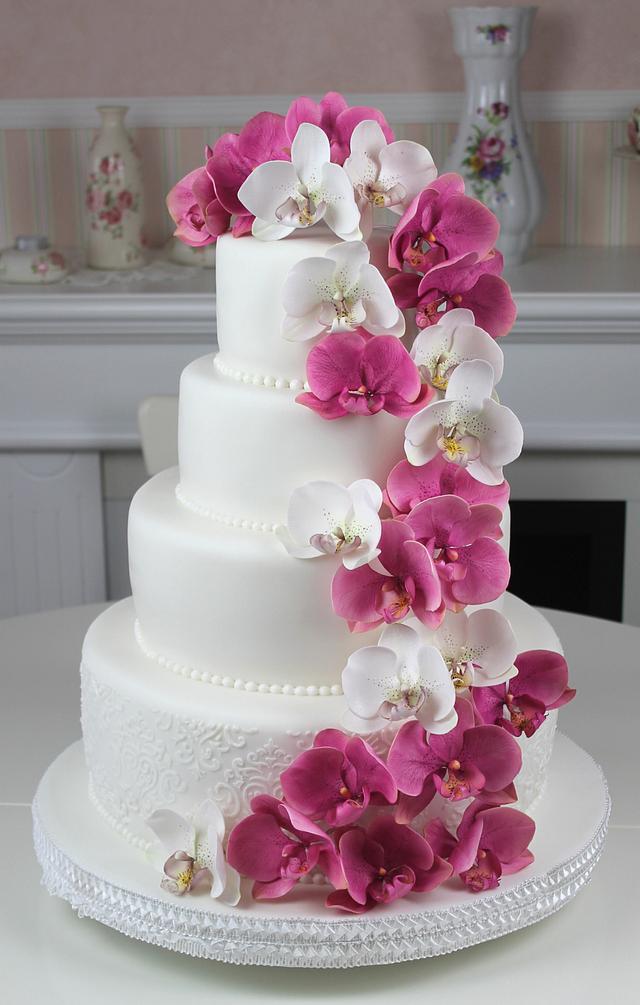 Wedding cake with sugar orchids Decorated Cake by CakesDecor