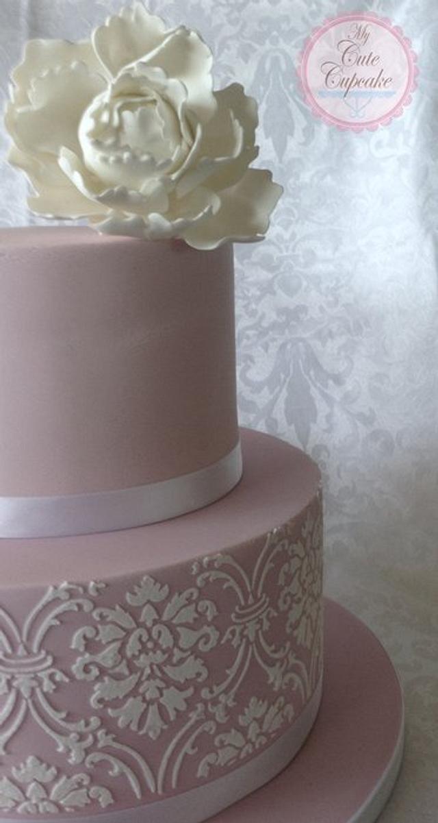 2 tier Blush Pink Damask Wedding Cake - Cake by My Cute - CakesDecor