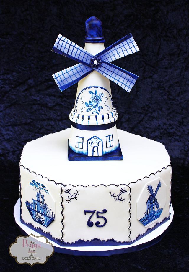 Painted Delft Windmill Cake - Decorated Cake by Peggy - CakesDecor